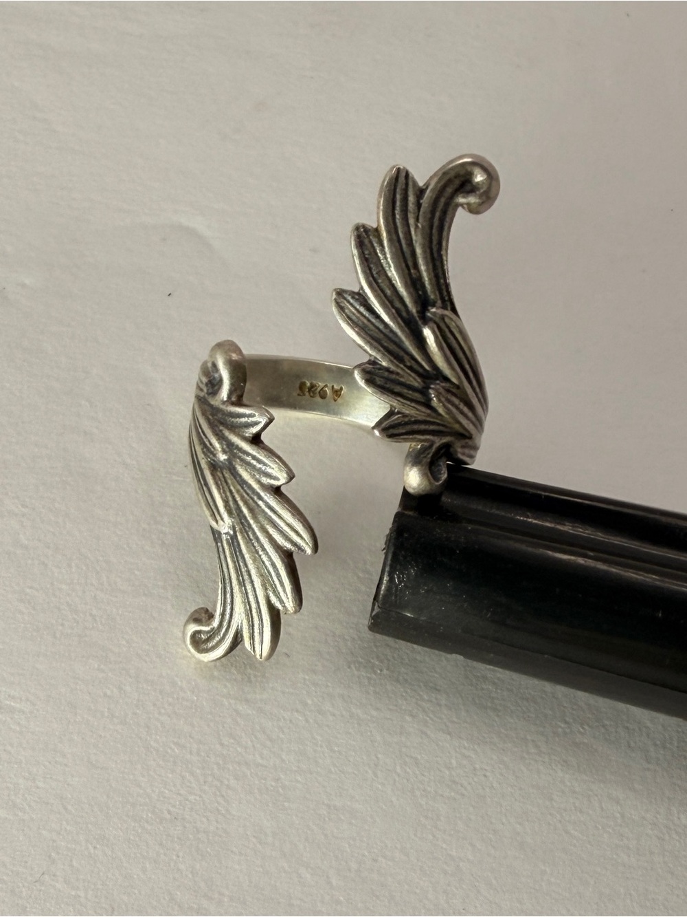 Vintage 925 Sterling Silver Angel Wing Wrap Ring Adjustable Feather Gothic Boho
